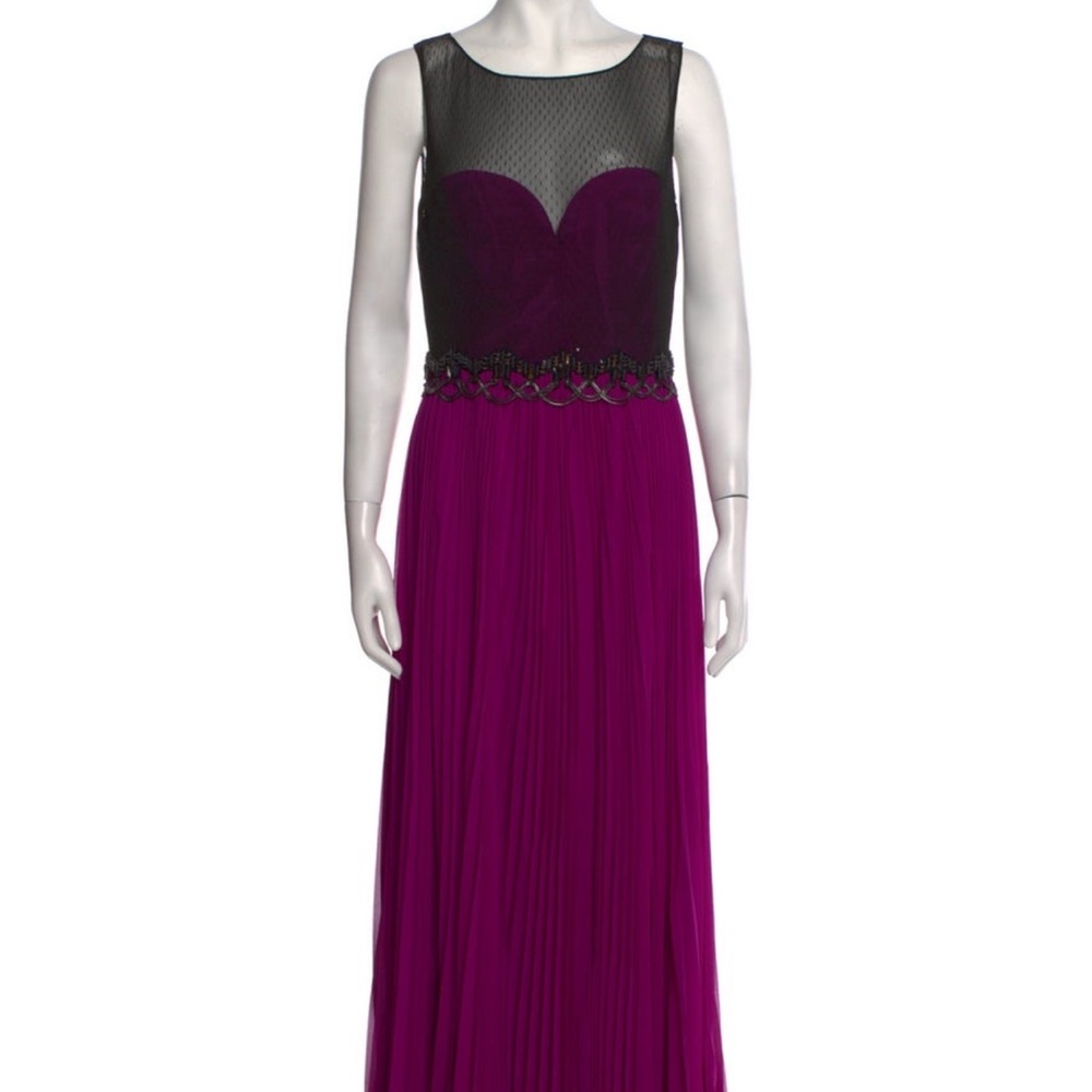 Badgley Mischka Vibrant Purple Maxi Dress with Chain Link and Beaded Accents